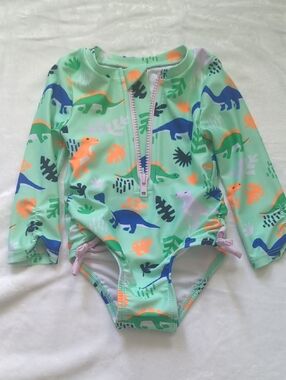 Cat & Jack Mint Green Long-Sleeve Dino Swimsuit